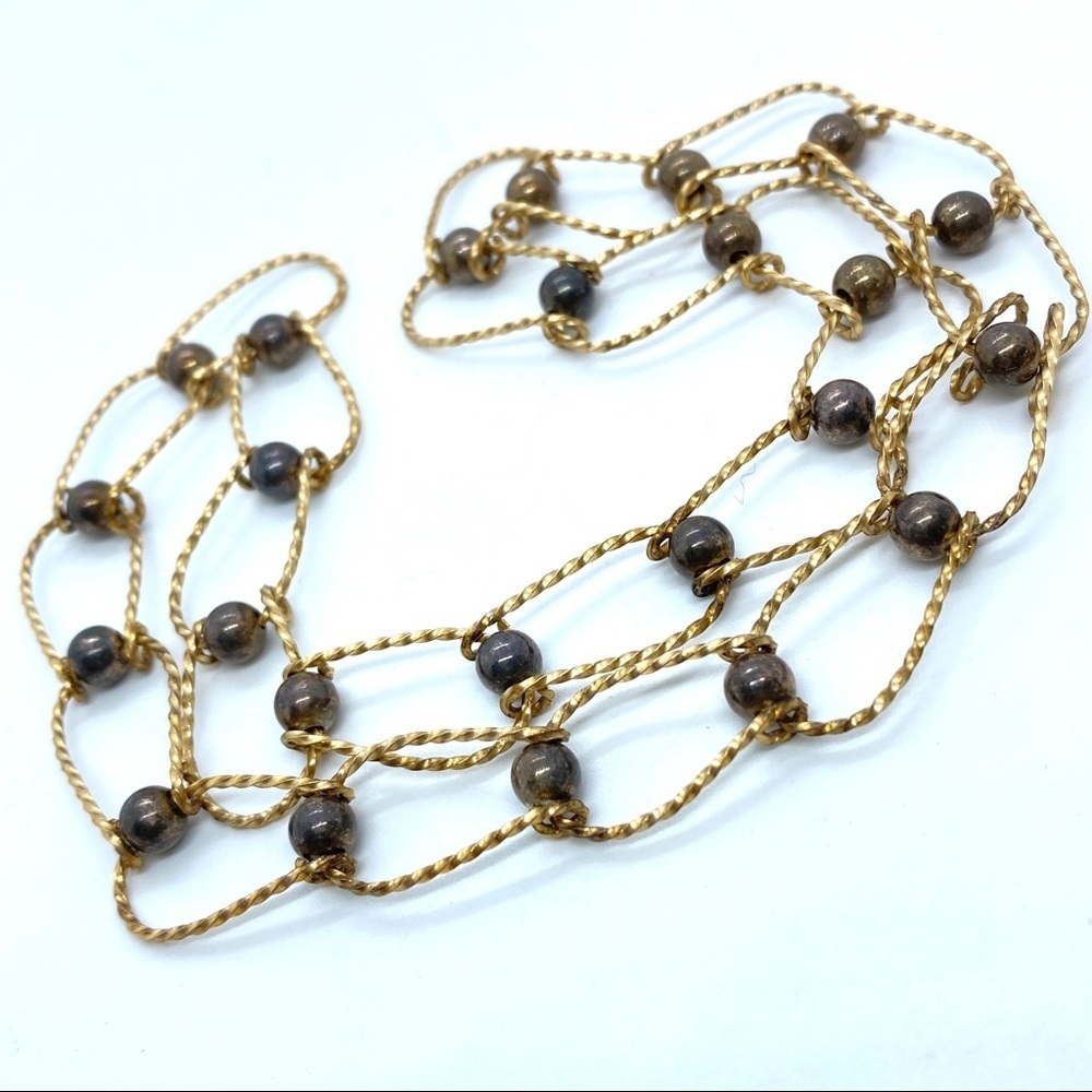 Vintage Gold Tone Links with Beads Choker Necklace - Picture 4 of 6
